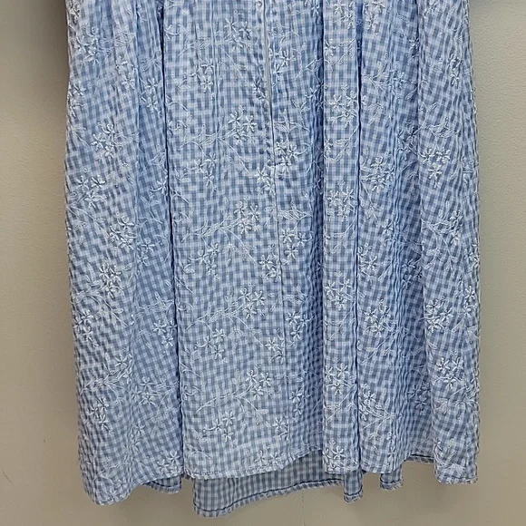 ORIGINALITY BLUE WHITE GINGHAM TIE-FRONT PUFF SLEEVE MINI DRESS SZ MEDIUM - Picture 9 of 14